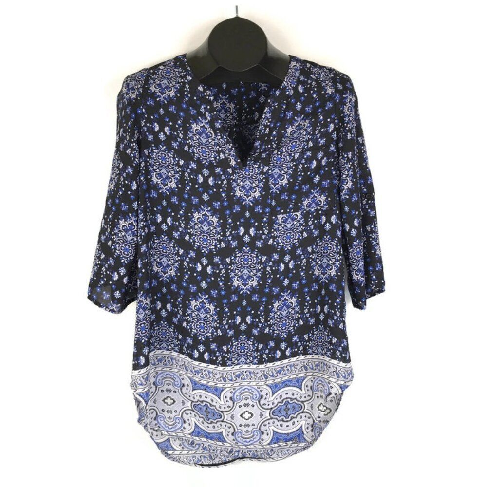 Ricki's Floral Popover Top Women's Size 4 Split Neck Casual Spring Bohemian
